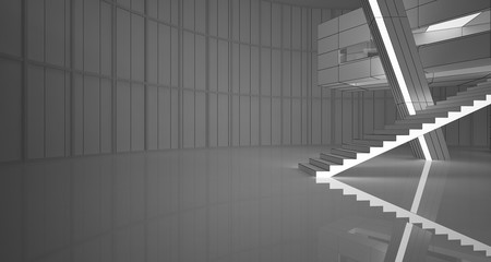 Abstract drawing white parametric interior. Polygon black drawing. 3D illustration and rendering.