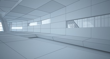 Abstract drawing white parametric interior. Polygon black drawing. 3D illustration and rendering.