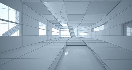 Abstract drawing white parametric interior. Polygon black drawing. 3D illustration and rendering.