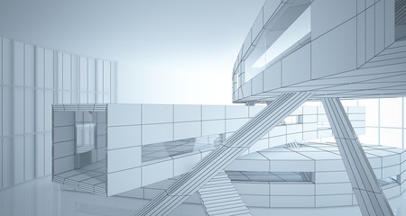 Obraz premium Abstract drawing white parametric interior. Polygon black drawing. 3D illustration and rendering.