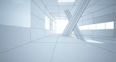 Obraz premium Abstract drawing white parametric interior. Polygon black drawing. 3D illustration and rendering.