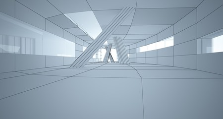 Abstract drawing white parametric interior. Polygon black drawing. 3D illustration and rendering.