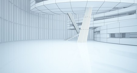 Abstract drawing white parametric interior. Polygon black drawing. 3D illustration and rendering.