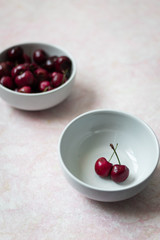 WHITE PLATE AND FRESH CHERRIES