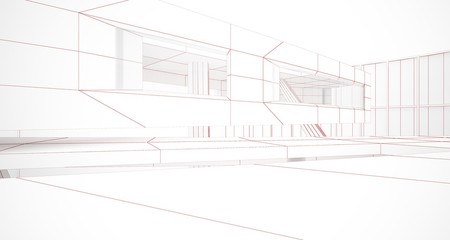 Abstract drawing white parametric interior. Polygon black drawing. 3D illustration and rendering.