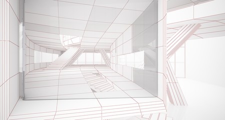 Abstract drawing white parametric interior. Polygon black drawing. 3D illustration and rendering.