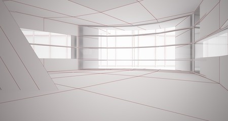 Abstract drawing white parametric interior. Polygon black drawing. 3D illustration and rendering.