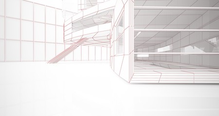 Abstract drawing white parametric interior. Polygon black drawing. 3D illustration and rendering.