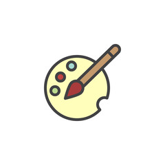 Paint brush with palette filled outline icon, line vector sign, linear colorful pictogram isolated on white. Art palette symbol, logo illustration. Pixel perfect vector graphics