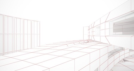 Abstract drawing white parametric interior. Polygon black drawing. 3D illustration and rendering.