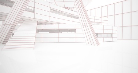 Abstract drawing white parametric interior. Polygon black drawing. 3D illustration and rendering.