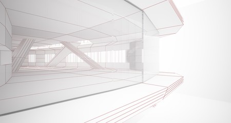 Obraz premium Abstract drawing white parametric interior. Polygon black drawing. 3D illustration and rendering.
