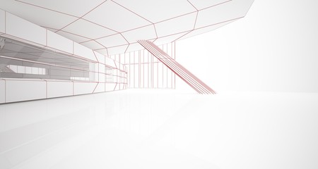 Abstract drawing white parametric interior. Polygon black drawing. 3D illustration and rendering.