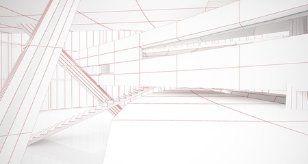 Abstract drawing white parametric interior. Polygon black drawing. 3D illustration and rendering.
