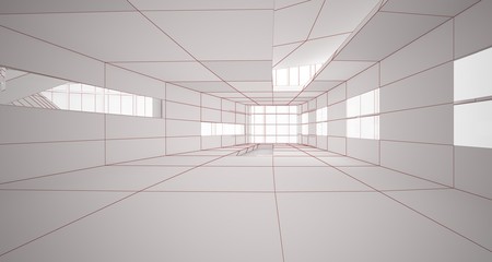 Abstract drawing white parametric interior. Polygon black drawing. 3D illustration and rendering.