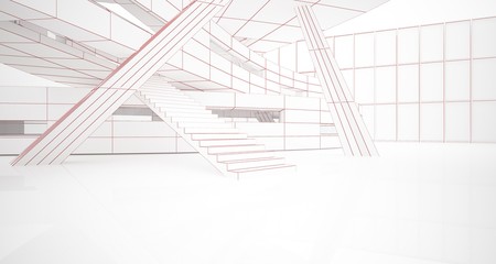 Abstract drawing white parametric interior. Polygon black drawing. 3D illustration and rendering.