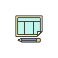 Schedule calendar and pencil filled outline icon, line vector sign, linear colorful pictogram isolated on white. Organizer symbol, logo illustration. Pixel perfect vector graphics