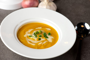 roasted pumpkin soup with herbs