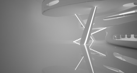 White smooth abstract architectural background. Night view with illumination. 3D illustration and rendering