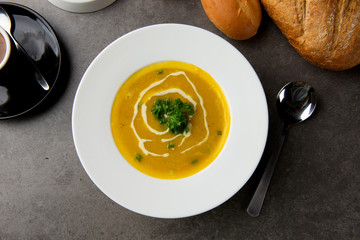 roasted pumpkin soup with herbs