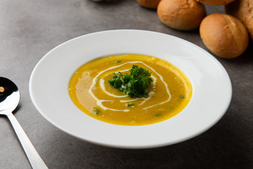 roasted pumpkin soup with herbs