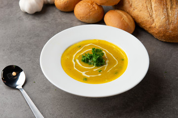 roasted pumpkin soup with herbs
