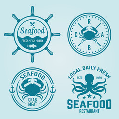 Seafood restaurant vector emblems or badges