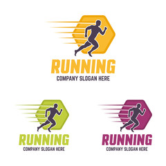 Fototapeta premium Running man silhouette vector colourful logo
