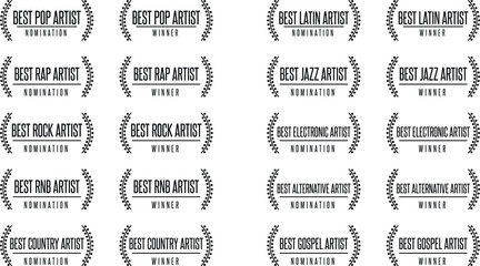 Music award best artist pop rock rap gospel country jazz winner nomination. Laurel vector logo icon set