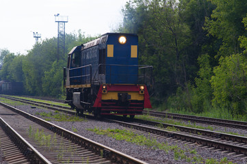 Train on the railway among the trees