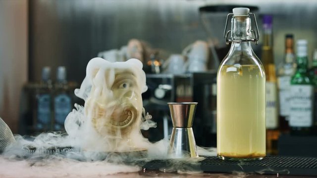 spectacular Tiki cocktail with steam