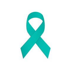 Teal ribbon awareness on a white background. Symbolic Post Traumatic Stress Disorder - PTSD.