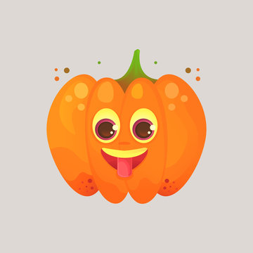 A cheerful, positive character cartoon pumpkin. Halloween Sticker for the messenger and other communication links. Vector illustration in a cartoon style.