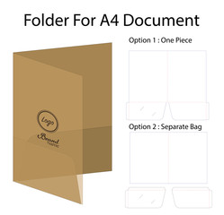 A4 document folder mockup with dieline
