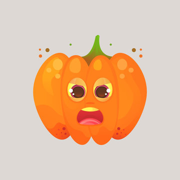 Character cartoon pumpkin. Emotional icon. His eyes squinted, screaming, in a frenzy, not in himself. Halloween. Stickers for messenger and other communications.