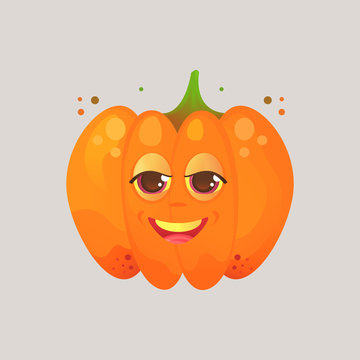 Character cartoon pumpkin. Emotional icon. Angry, smirk, squinted eyes. Halloween. Stickers for messenger and other communications. Vector illustration in a cartoon style..