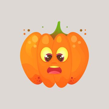 Character cartoon pumpkin. Ludicrous, funny, awkward looks at his nose, slanting eyes. Emotional icon. Halloween. Stickers for messenger and other communications.