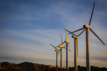Fototapeta premium A row of Wind Turbines with Copy Space