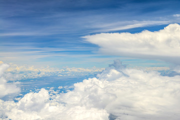 Fototapeta premium Beautiful view of blue sky above the white clouds from airplane window