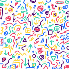 Hand drawn colorful geometric border pattern and lines bundle on white background.