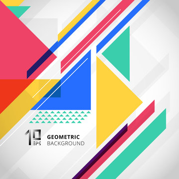 Abstract colorful geometric with triangles on white background and copy space.