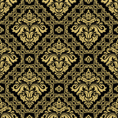 Classic seamless vector black and golden pattern. Damask orient ornament. Classic vintage background. Orient ornament for fabric, wallpaper and packaging