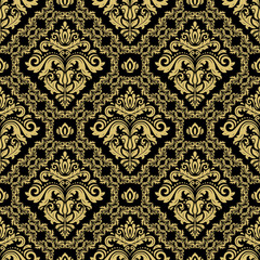 Classic seamless vector black and golden pattern. Damask orient ornament. Classic vintage background. Orient ornament for fabric, wallpaper and packaging