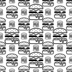 Burger Icon Seamless Pattern, Fast Food Burger
