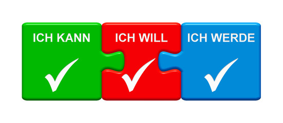 3 Puzzle Buttons zeigen Ich kann Ich will Ich werde