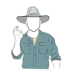 man gesturing OK sign on light background. vector illustration