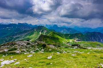 Panorama View from Nebelhorn Mountain and landscape scenery of alps in Bavaria, Germany