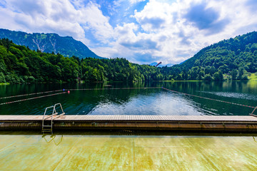 Freibergsee at Oberstdorf, Mountain landscape of Bavaria, Allgaeu and Alps in Southern of Germany, Europe