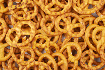 Surface coated with salted pretzel