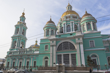 Fototapeta na wymiar The Epiphany Cathedral in Elokhov on Spartakovskaya Street in Moscow, Russia